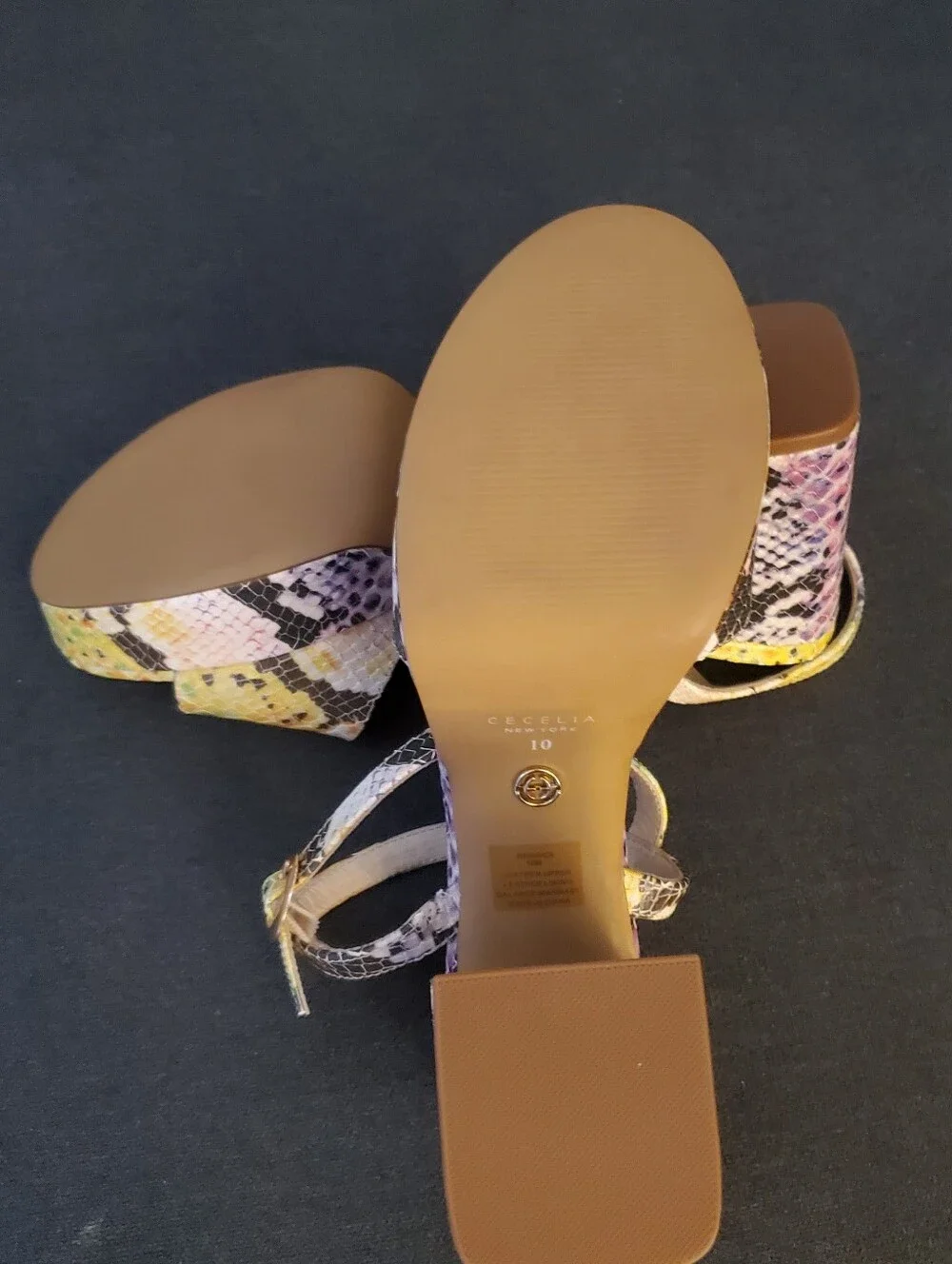 CECELIA NEW YORK Multicolor/Rainbow Snake Print Platform Block Heel Sandal